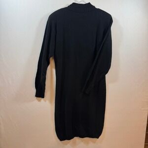 Mister Noah Black Knit Sweater Dress Long Sleeve Fleur-de-lis Crest Pocket Large